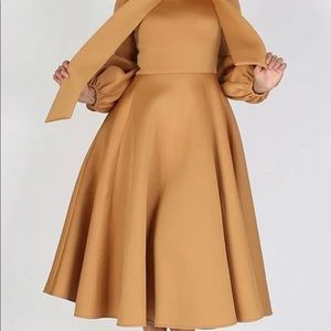 Camel color maxi bow tie dress